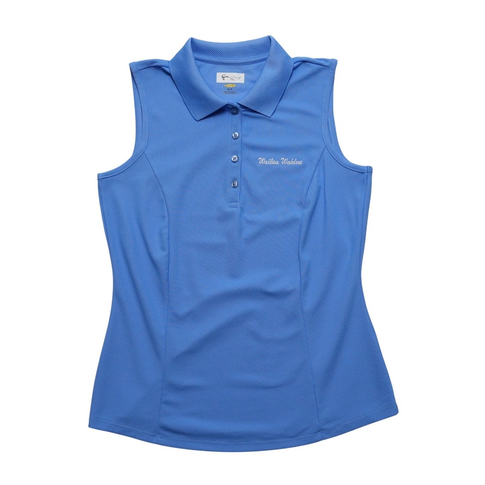 Greg Norman Sleeveless Polo Women Small Blue Wailea Wahine Play Dry Golf Shirt‎